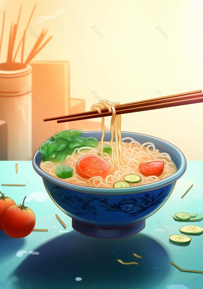 蓝色在厨房中刚做好的一碗番茄面条插画,插画/手绘图,插画/手绘图库,插画/手绘图下载,插画/手绘